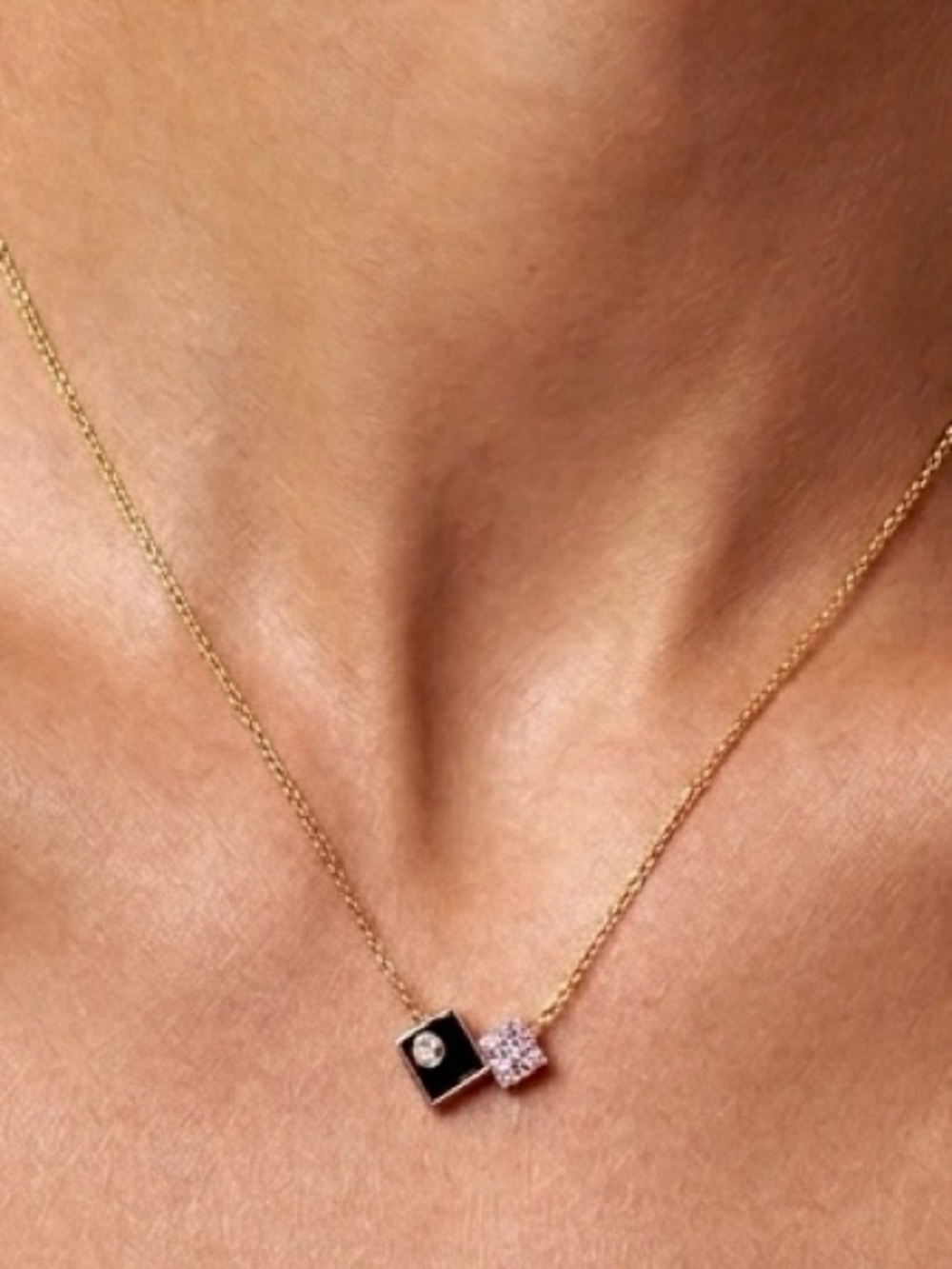 Gold like Necklace with mini Square Pendant